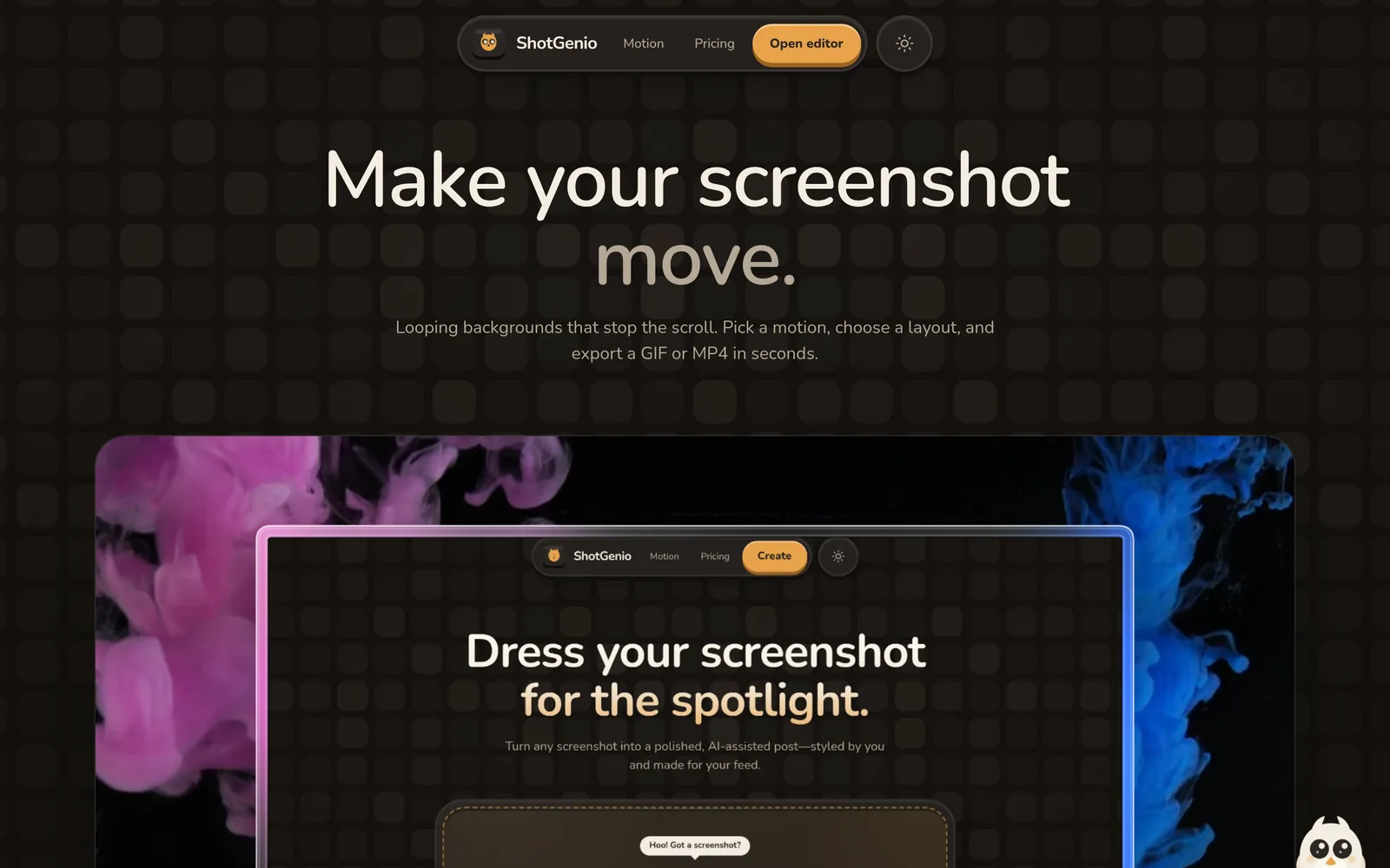 Motion studio in the ShotGenio editor