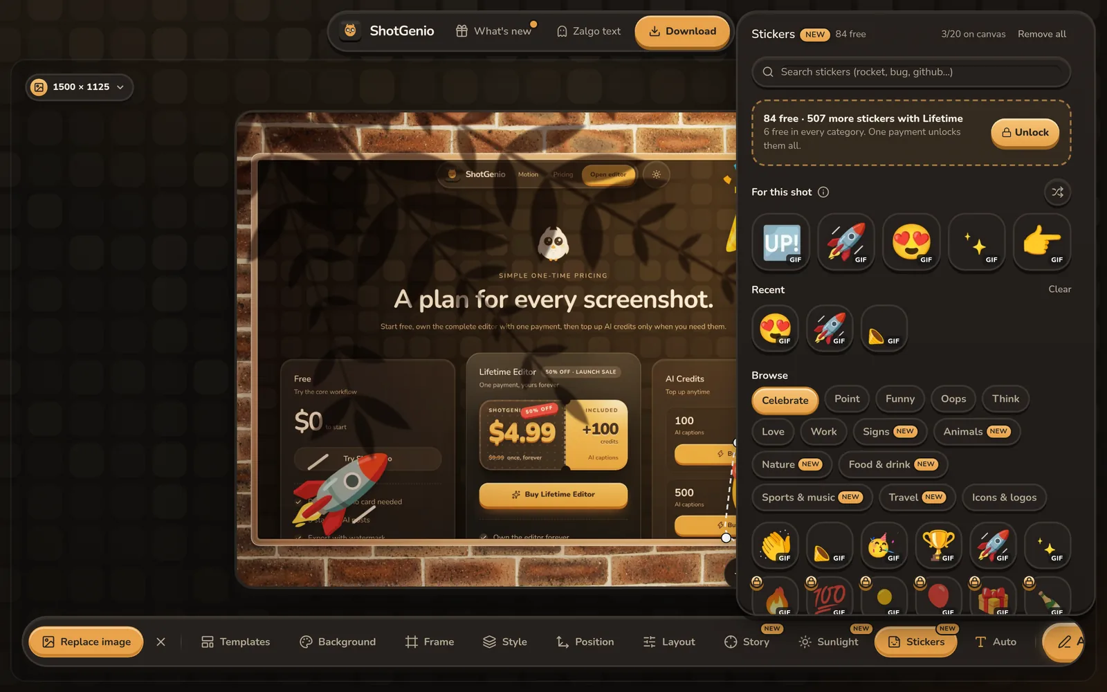 Animated stickers in the ShotGenio editor