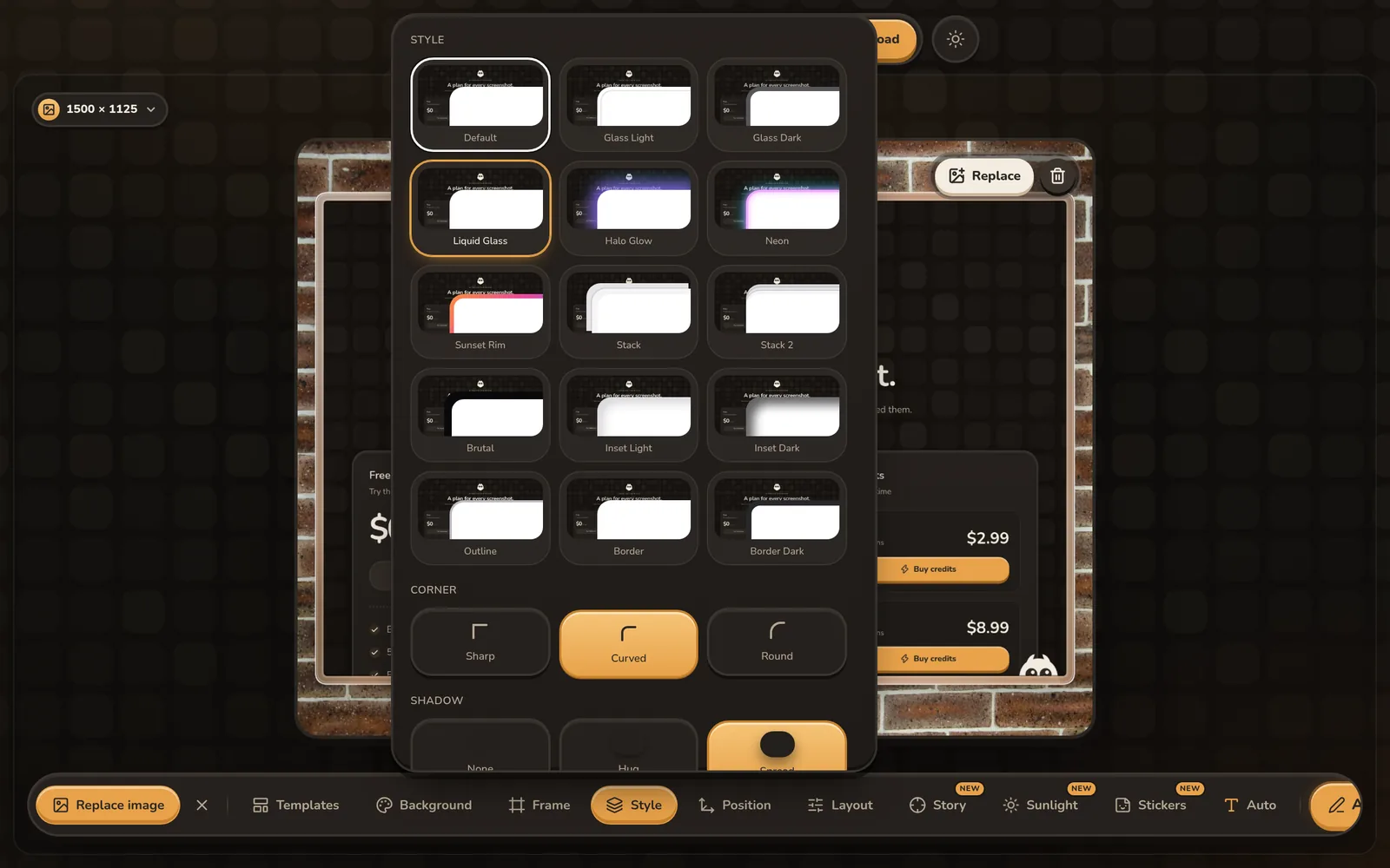 Image styles in the ShotGenio editor